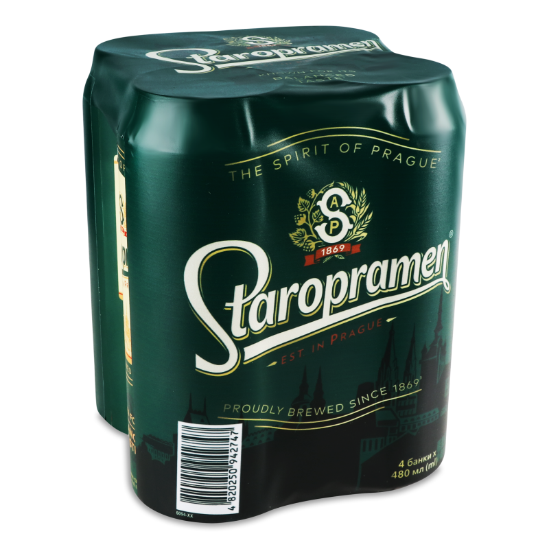 Пиво світле 4,2% 4*0,48л ж/б Старопрамен