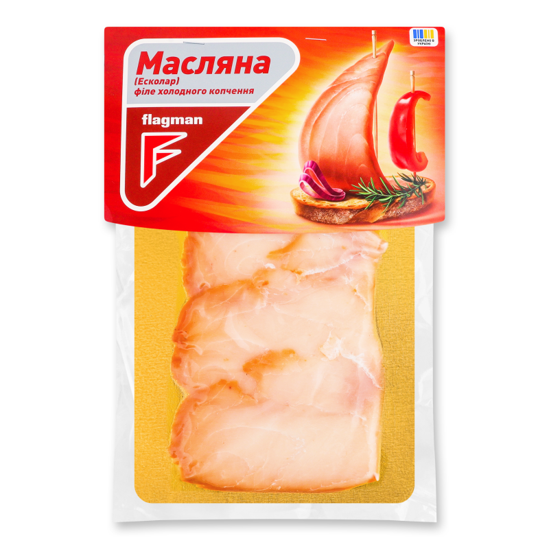 Масляна Есколар філе б/ш х/к нарізка 100г в/у Flagman