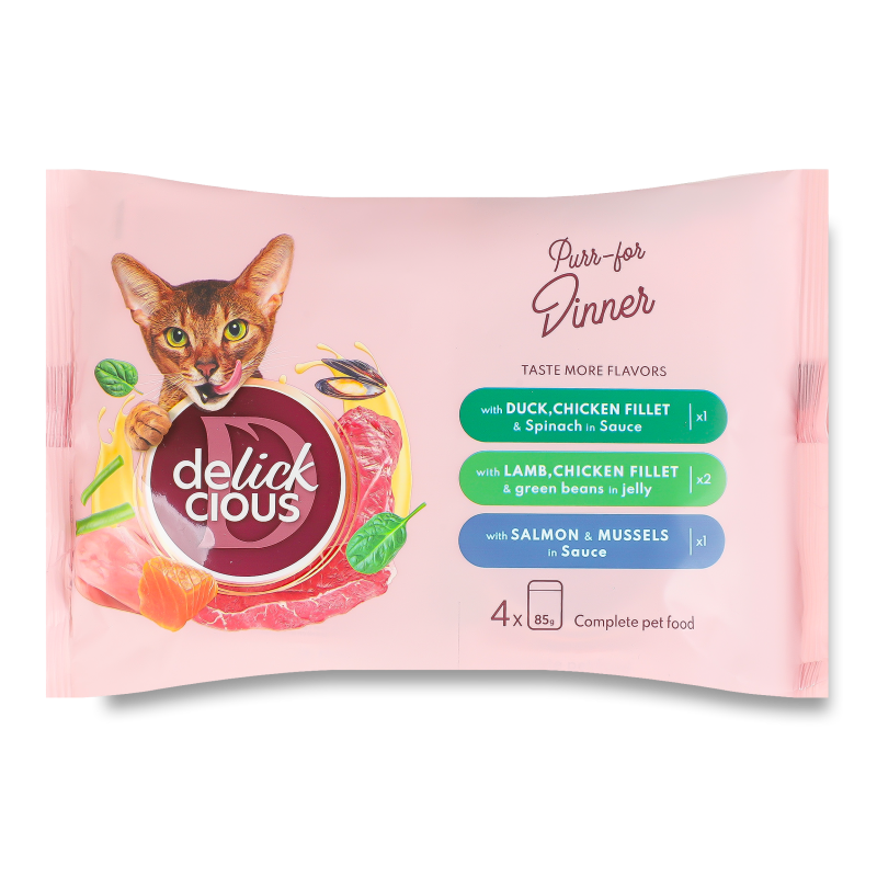 Корм д/дорослих котів Асорті №3 4*85г Delickcious