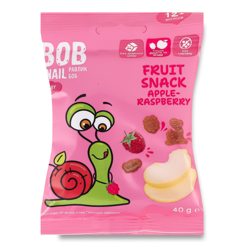 Снек фруктовий дитячий Яблуко-Малина від 12місяців 40г Bob Snail