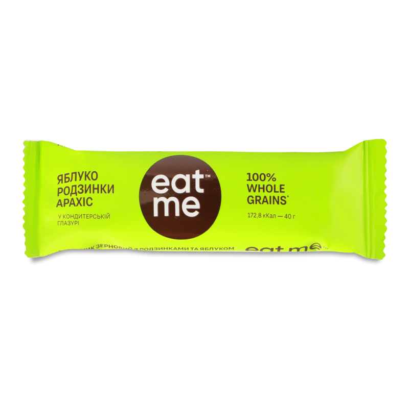 Батончик Родзинки яблуко арахіс та злаки у чорній кондитерській глазурі 40г Іт мі