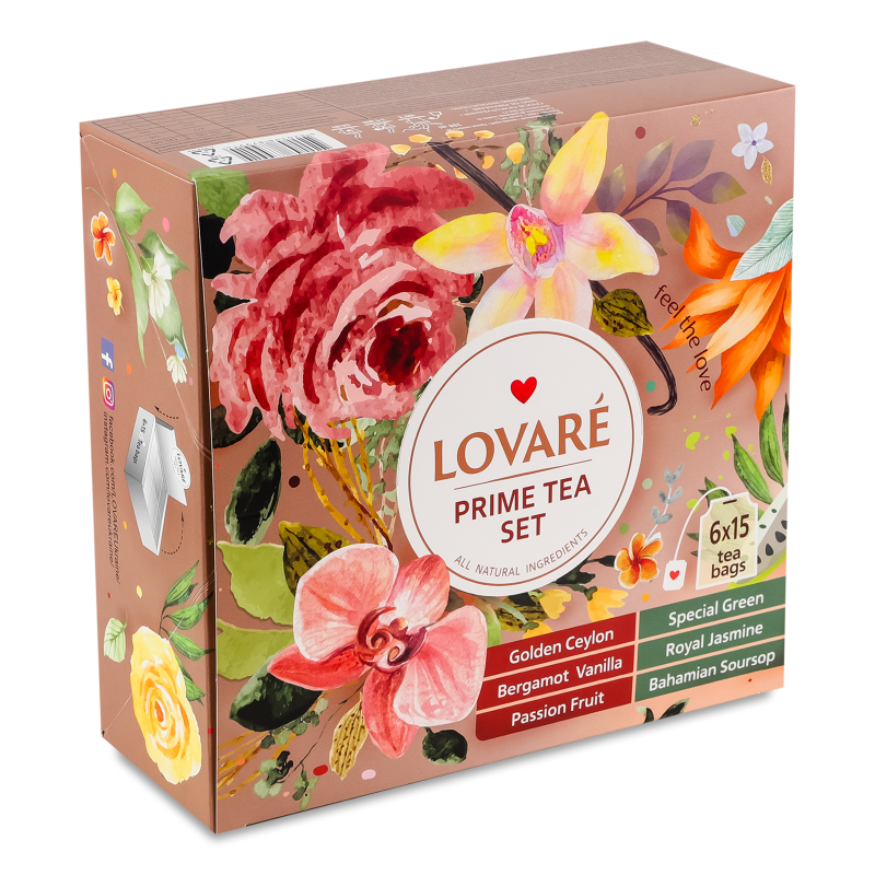 Набір Колекція чаїв Prime Tea Set 6видів 90пакетів Lovare
