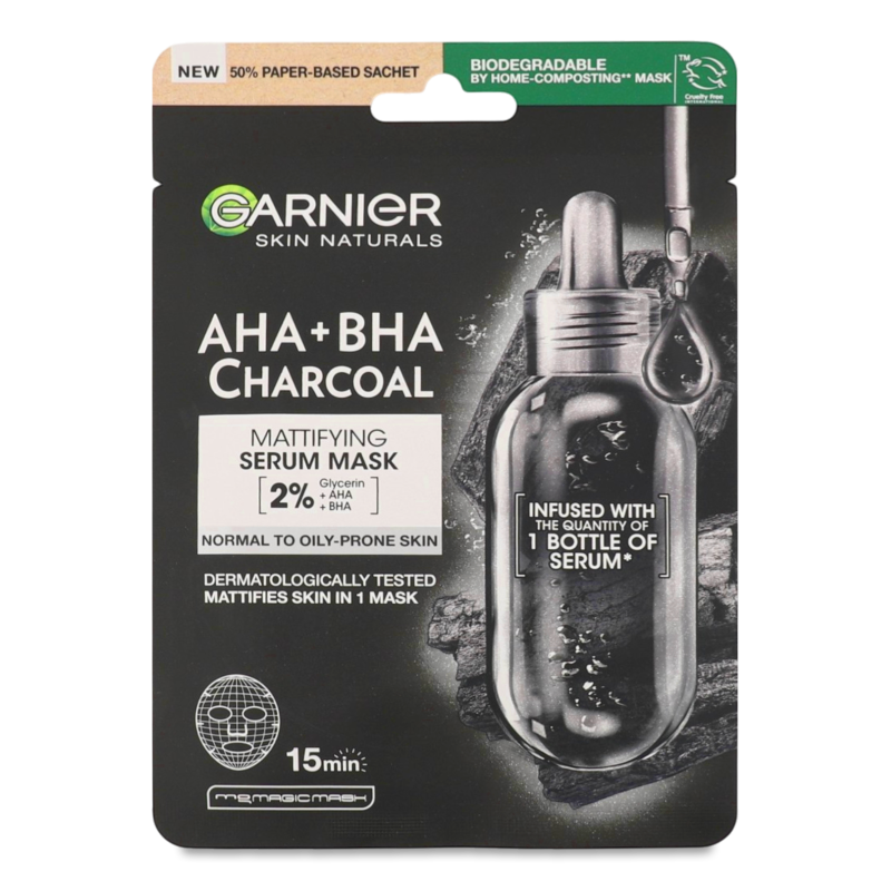 Маска д/обличчя Скін Нейчералз Очищуюче вугілля та чорні водорості тканинна 28г Гарньє