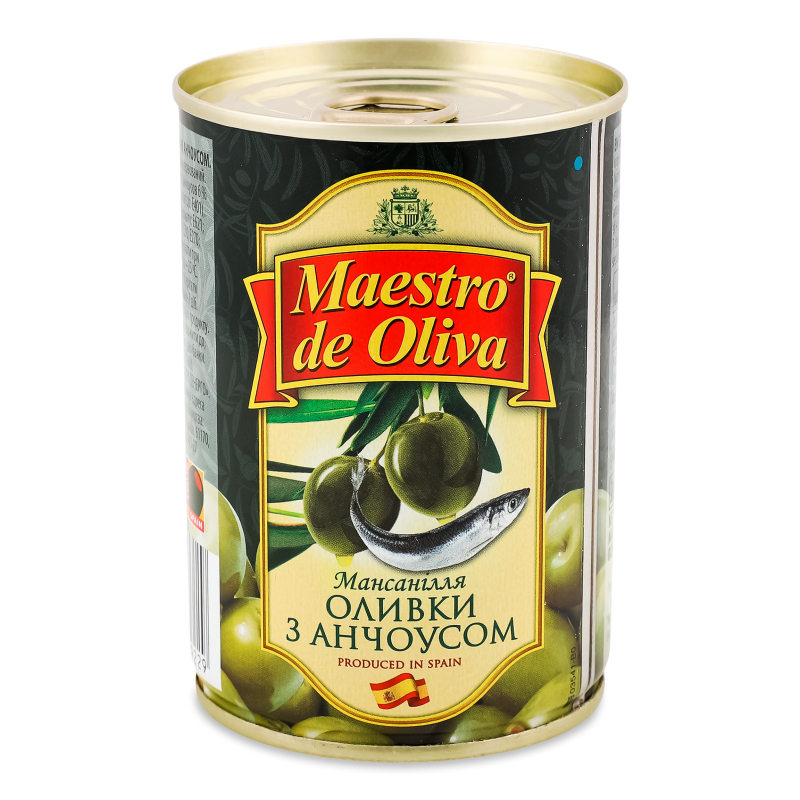 Оливки з анчоусом 280г ж/б з ключем Maestro de Oliva