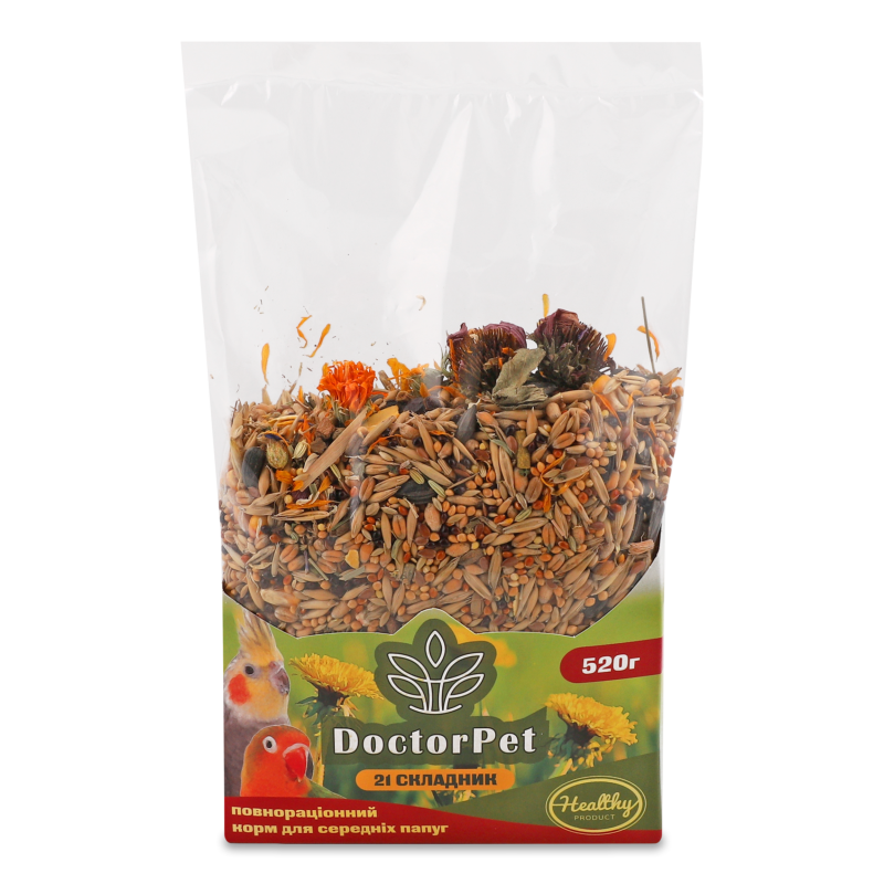 Корм д/середніх папуг 21складники 520г Doctor Pet