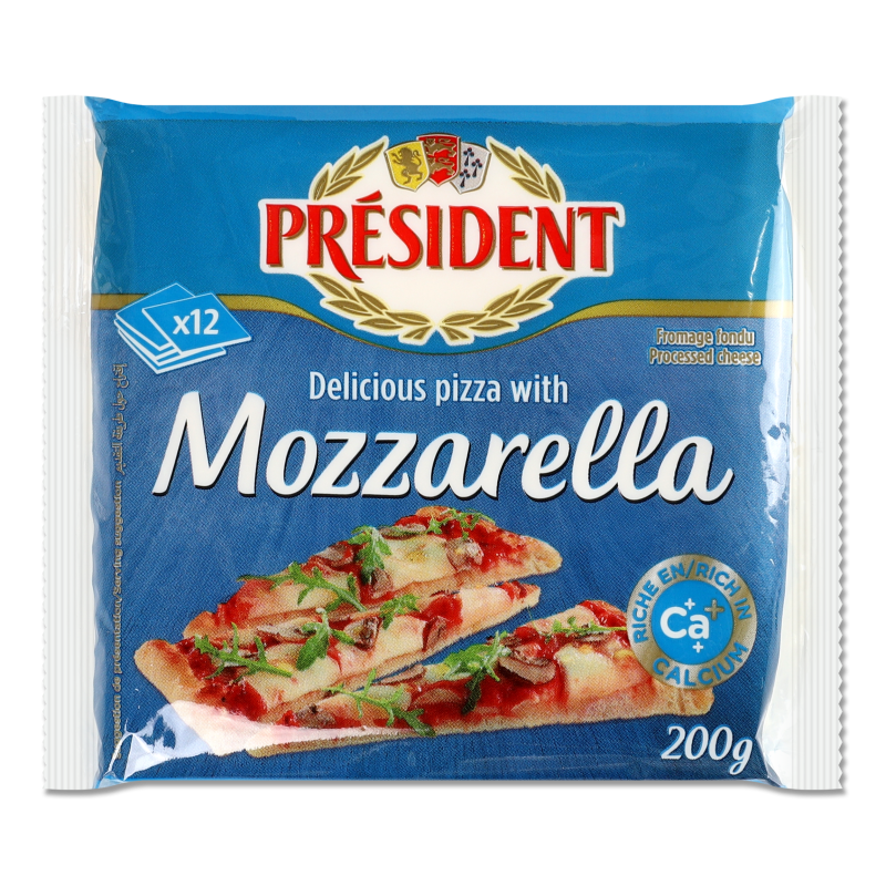 Сир плавлений Моцарелла д/піци 40% скибками 200г Президент