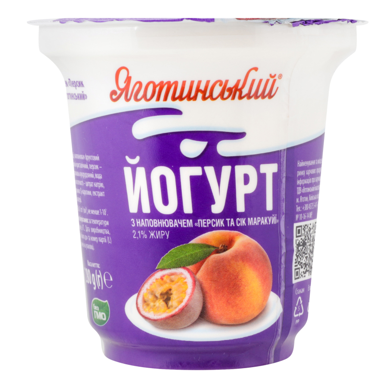 Йогурт 2.1% Персик-сік маракуйї Яготинський ст