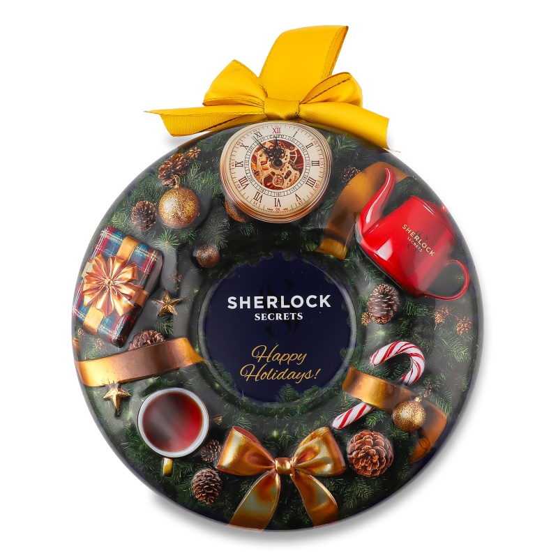Чай Happy Holidays чорний байховий листовий ароматизований 80г ж/б Sherlock Secret
