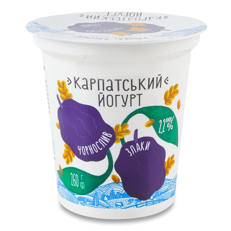 Йогурт Карпатський Чорнослив-злаки 2,2% 260г стакан Галичина