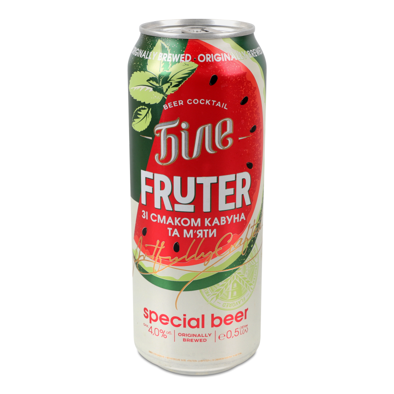 Пиво спецiальне Біле Fruter з смаком кавуна та м’яти 4% 0,5л ж/б Чернігівське