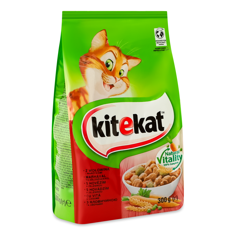 Корм д/дорослих котів з яловичиною та овочами сухий 300г Kitekat