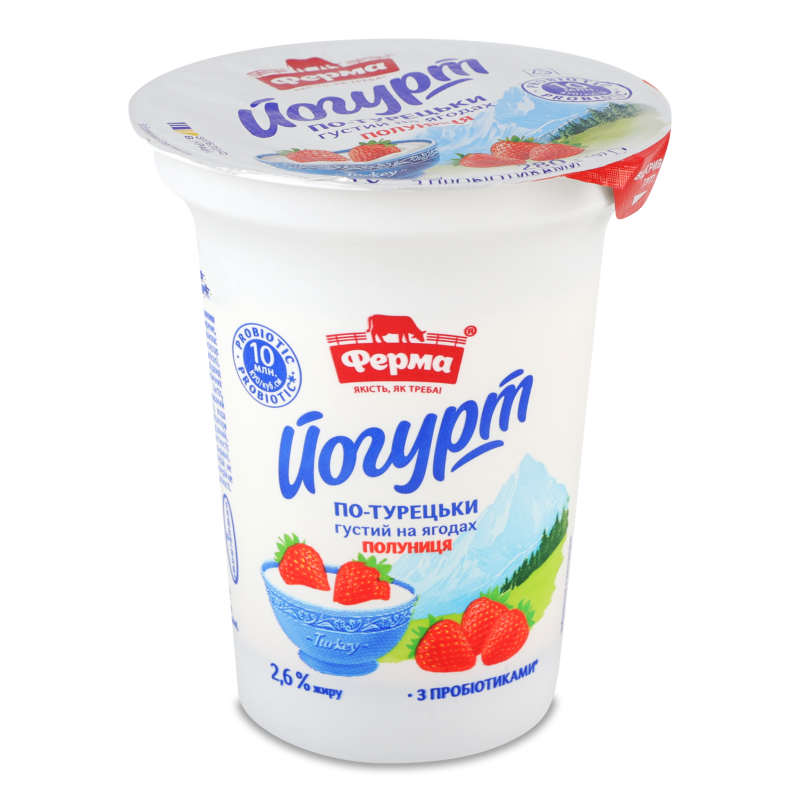 Йогурт По-турецьки на ягодах Полуниця 2,6% 280г стакан Ферма