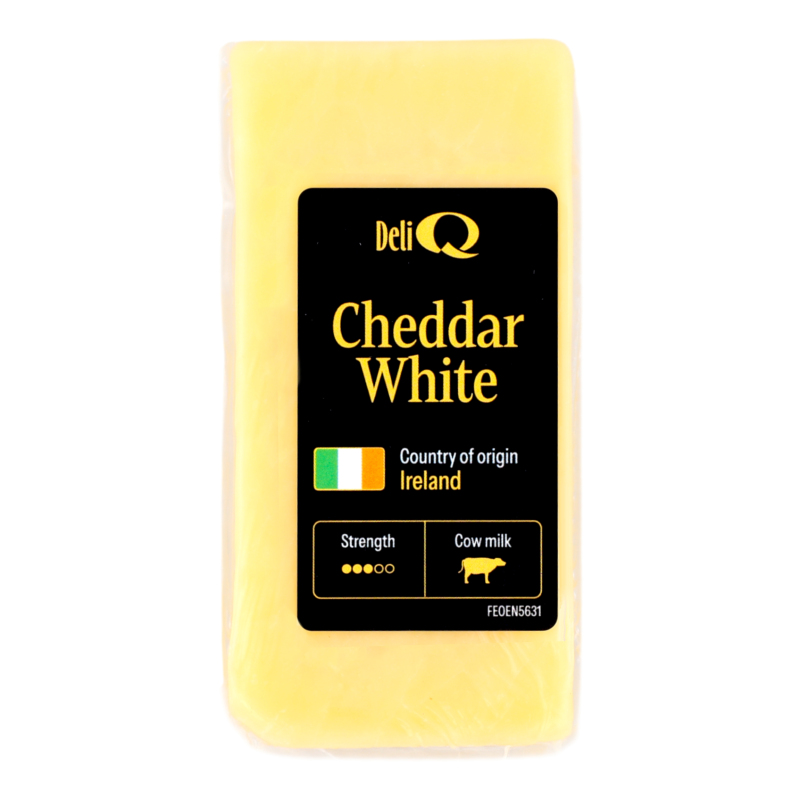 Сир 42% напівтвердий дозріваючий сичужний Cheddar white Deli Q в/у