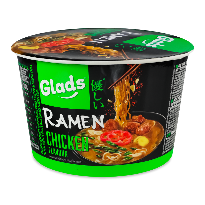 Локшина швидкого приготування Ramen з соусом з смаком курки 105г стакан Glads