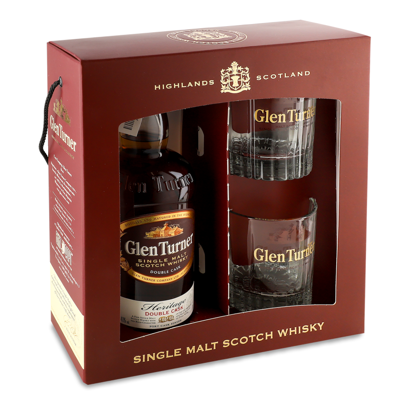 Набір Віскі 40% 0,7л+Cклянка 300мл 2шт коробка Glen Turner