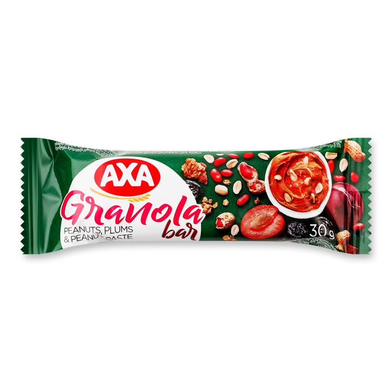 Батончик Granola Bar з арахісом сливою та арахісовою пастою 30г Axa
