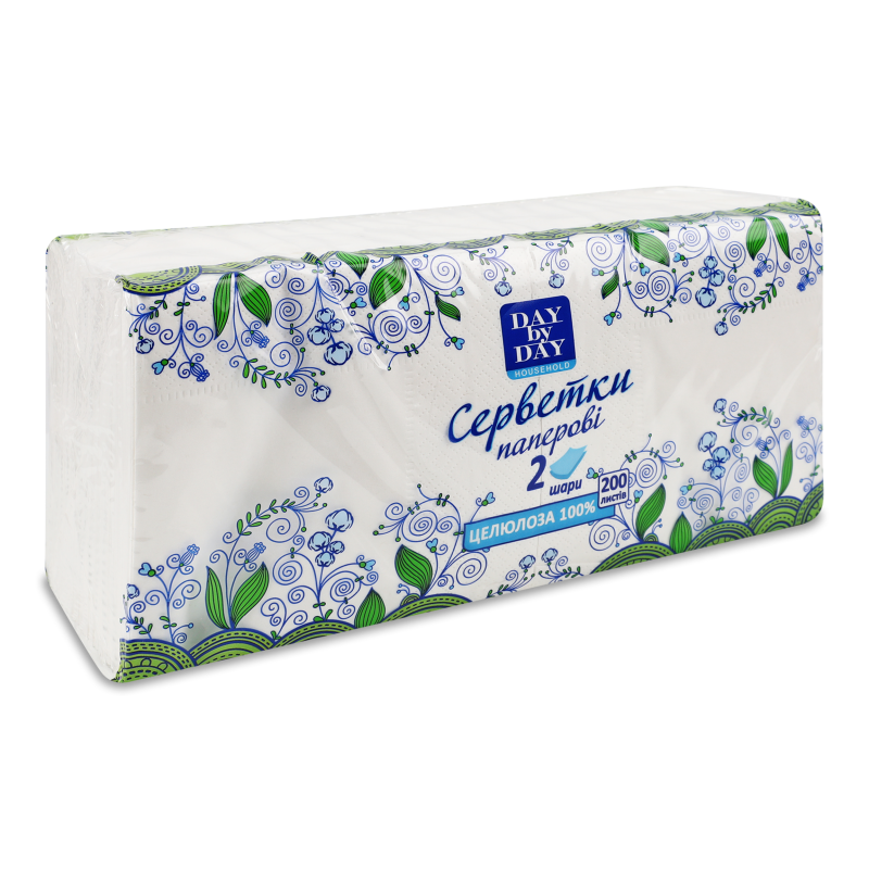 Серветки паперові білі 24*23см 2шари 200шт Day by Day