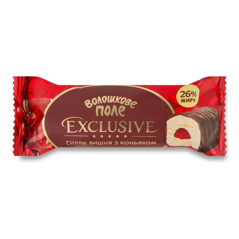 Сирок глазурований Exclusive з наповнювачем з смаком Вишня-коньяк 26% 36г Волошкове поле