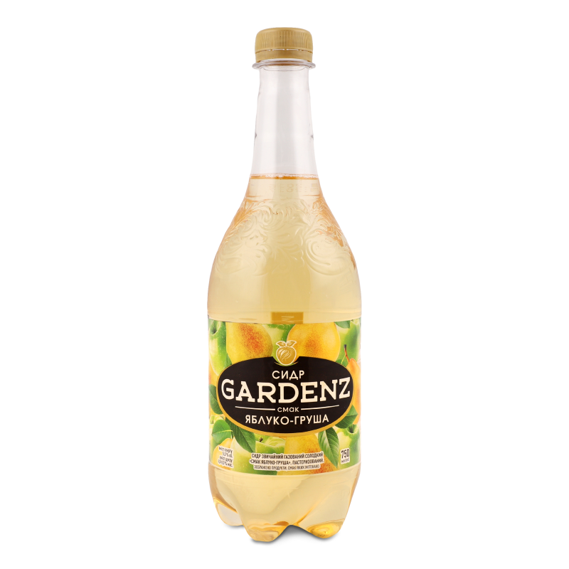 Сидр смак Яблуко-груша солодкий газований 5% 750мл пет Gardenz