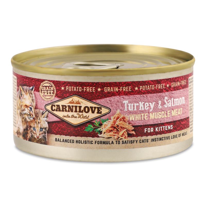 Корм д/кошенят з індичкою та лососем 100г ж/б Карнілав