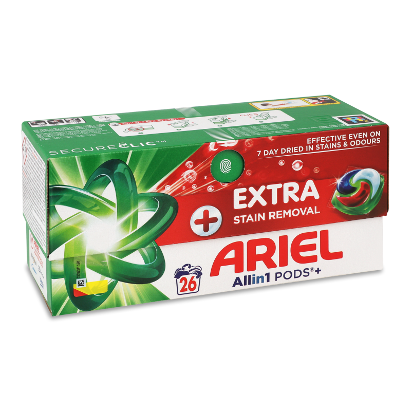Засіб миючий синтетичний Extra видалення плям Все в 1 26*24,5г капсули Ariel