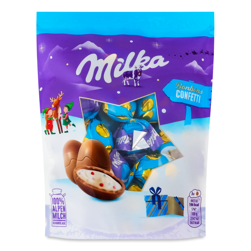 Яйця шоколадні з молочною начинкою з цукровим драже 86г Milka