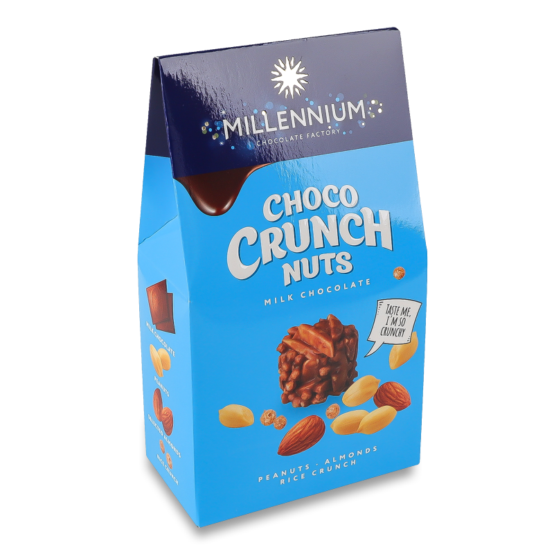 Цукерки Choco Crunc з арахісом мигдалем та рисовими кульками в молочному шоколаді 100г Millennium
