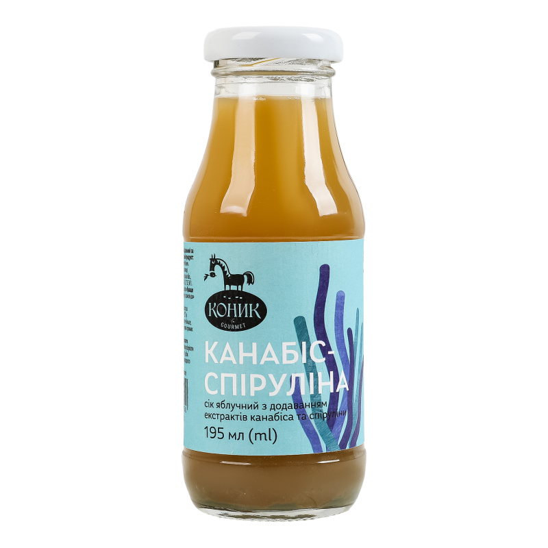 Сік неосвітлений пастеризований яблучний Канабіс-спіруліна Gourmet Коник с/пл