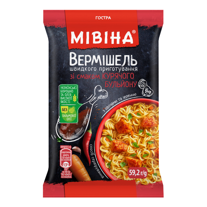 Вермишель быстрого приготовления острая со вкусом куриного бульона
