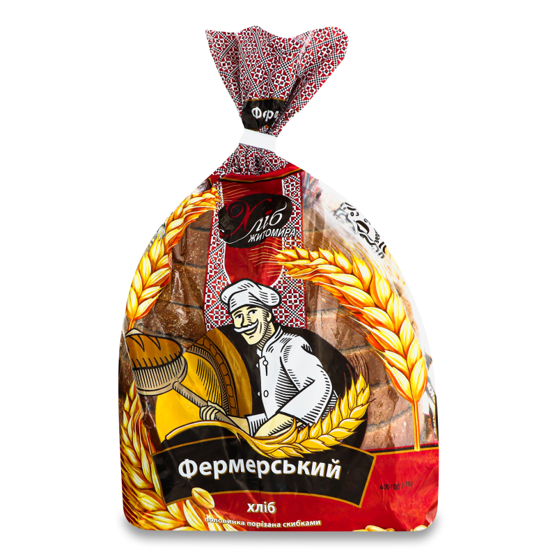 Хліб Фермерський половинка нарізаний скибками 400г плівка Хліб Житомира