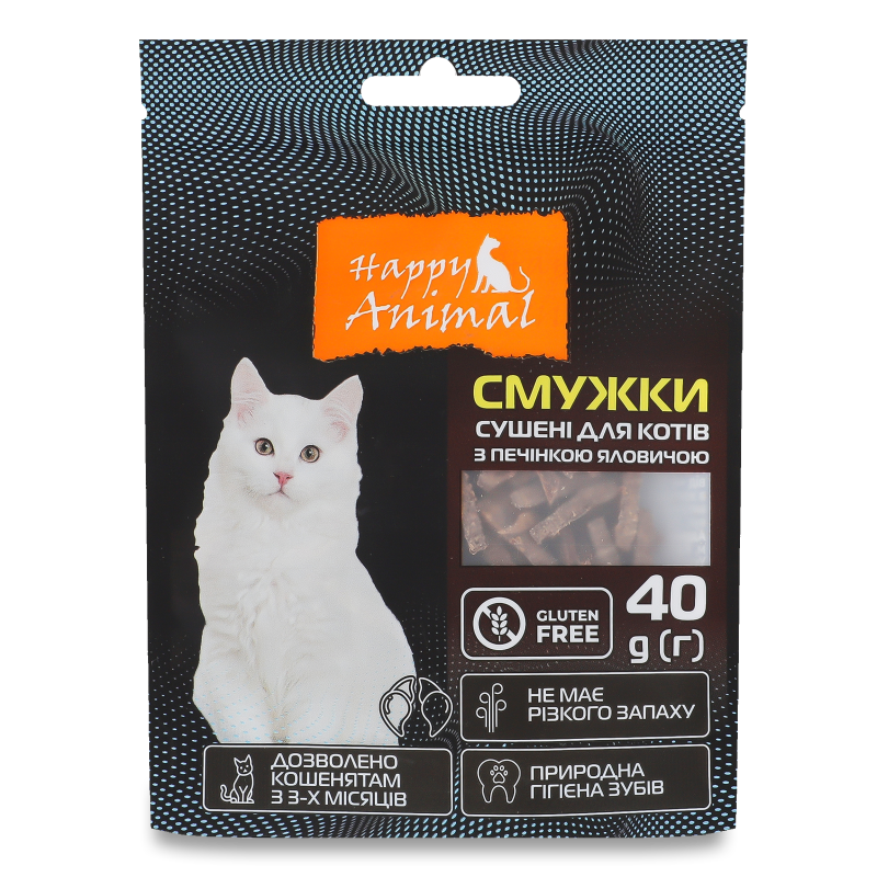 Ласощі д/котів Смужки з печінкою яловичою 40г Happy Animal