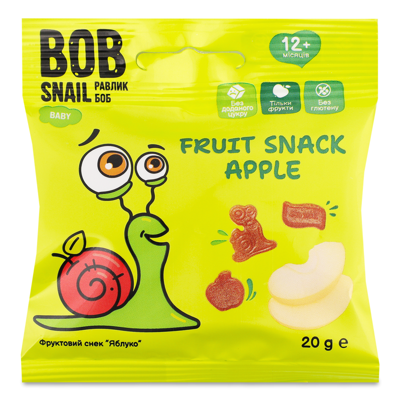 Снек фруктовий дитячий Яблуко від 12місяців 20г Bob Snail