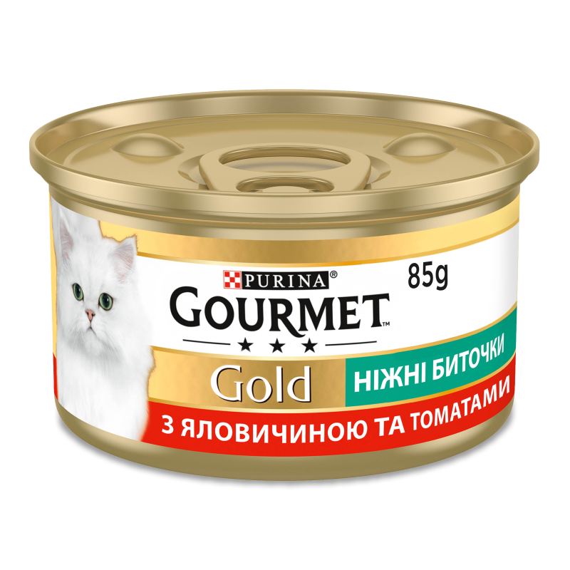 Корм д/дорослих котів Голд Ніжні биточки з яловичиною та томатом 85г ж/б Гурме