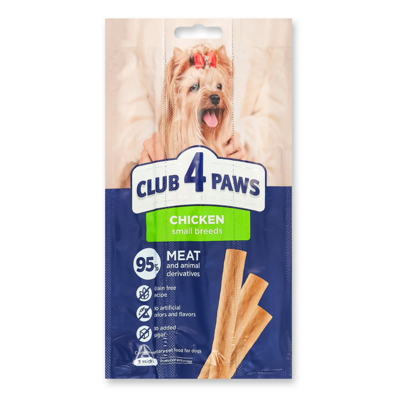 Ласощі д/малих порід собак М’ясна паличка Premium з куркою 3*12г Club 4 Paws