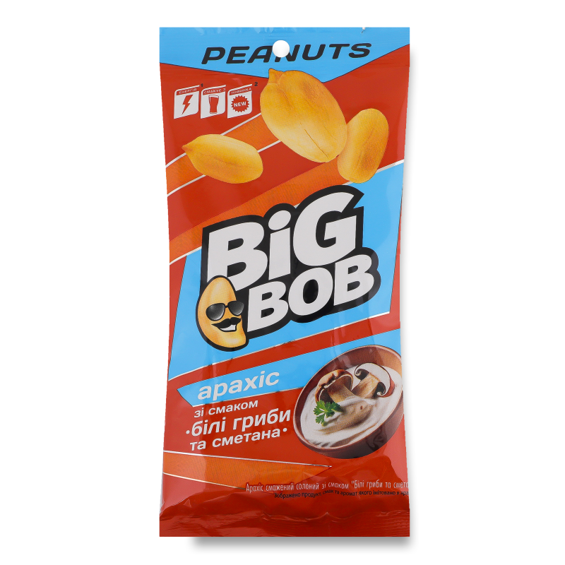 Арахіс смажений солоний з смаком Білі гриби та сметана 60г Big Bob
