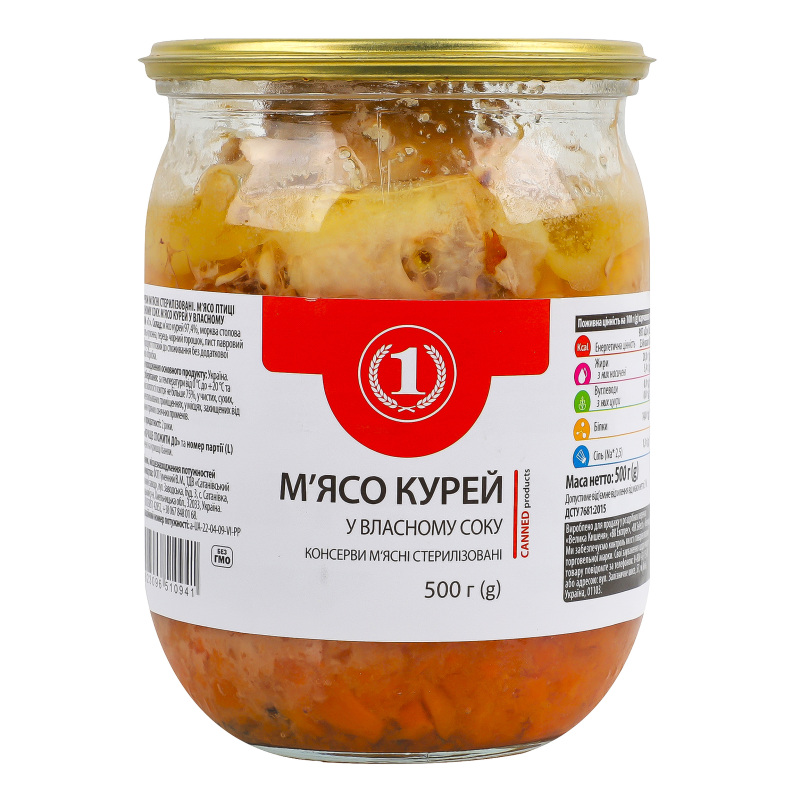 М'ясо курей у власному соку ТМ "1" с/б