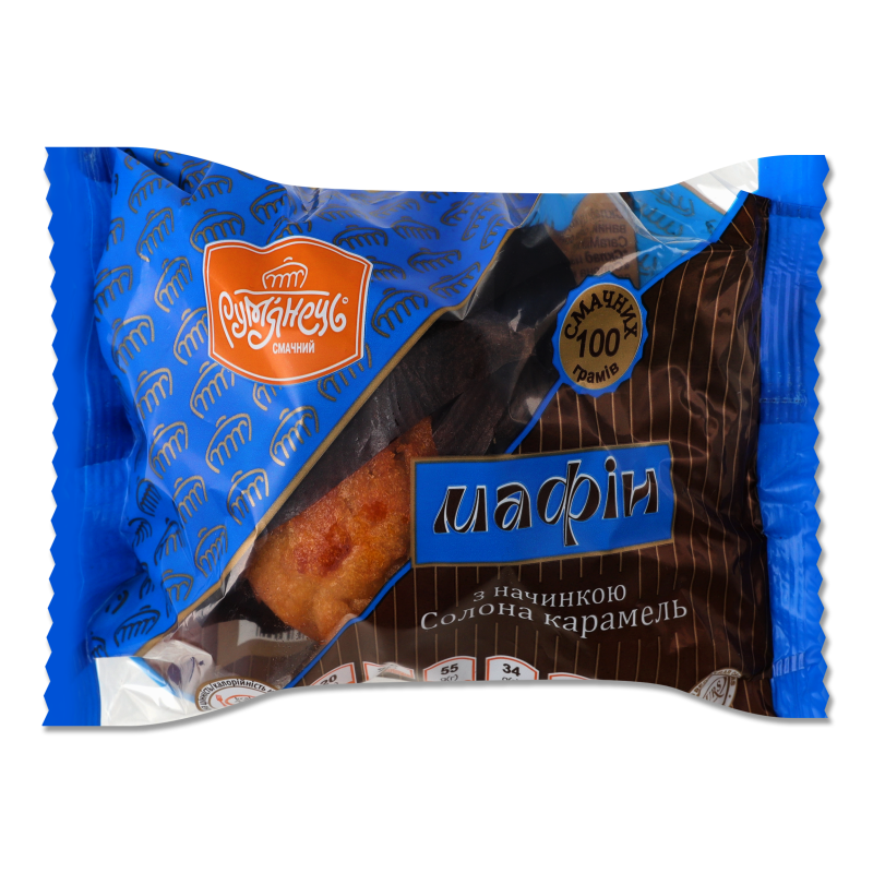 Мафін CaraMilk з начинкою Солона карамель 100г плівка Рум’янець