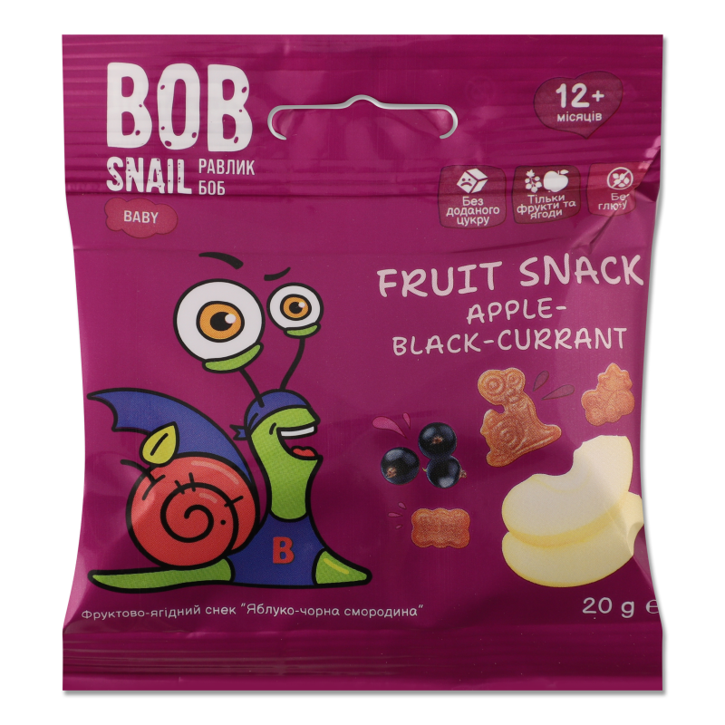 Снек фруктовий дитячий Яблуко-Чорна смородина від 12місяців 20г Bob Snail