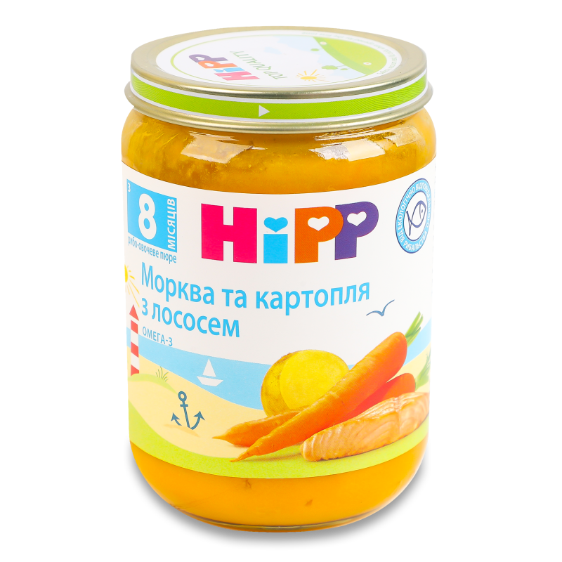 Пюре дитяче Морква та картопля з лососем з 8 місяців 190г скло арт6105 Хіпп