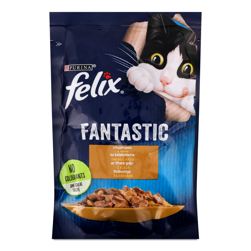 Корм д/дорослих котів Фантастік шматочки в желе з індичкою 85г пауч Фелікс
