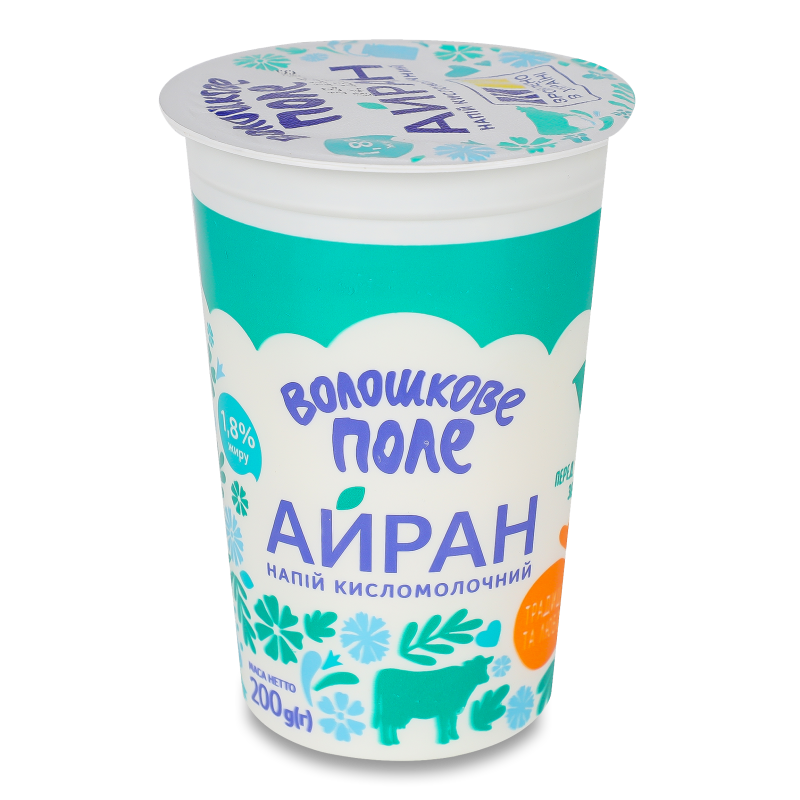 Напій кисломолочний Айран 1,8% 200г стакан Волошкове поле
