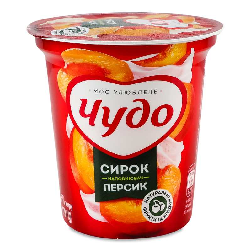 Сирок збитий з наповнювачем Персик 5% 170г стакан Чудо