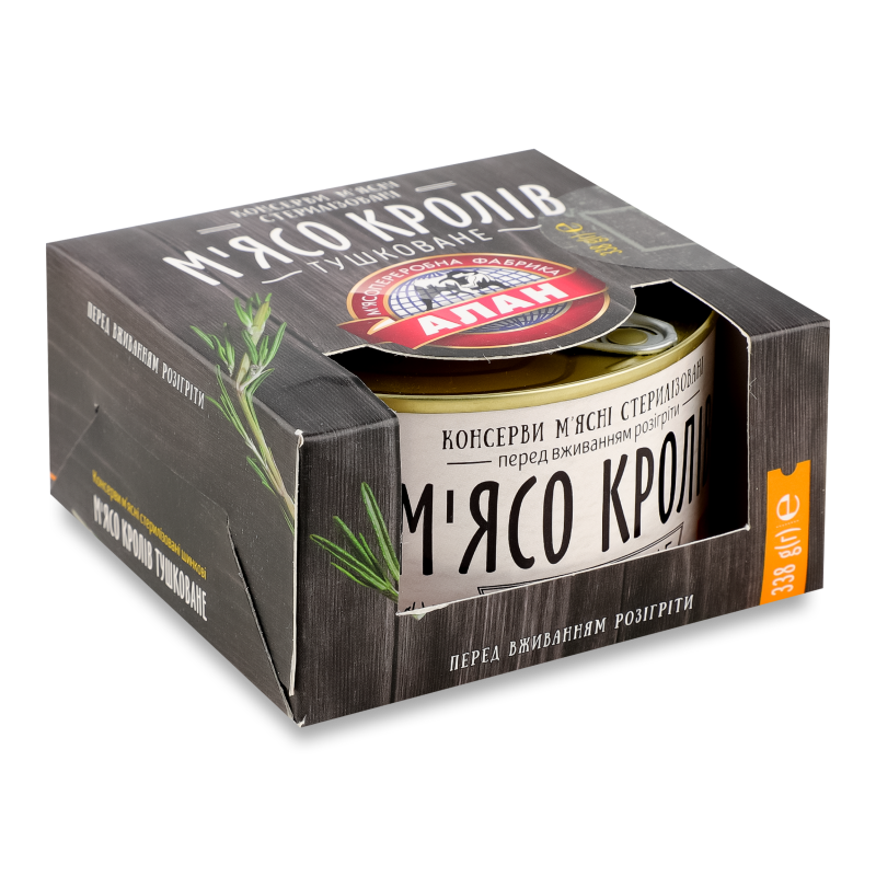 М’ясо кролів тушковане 338г ж/б з ключем Алан