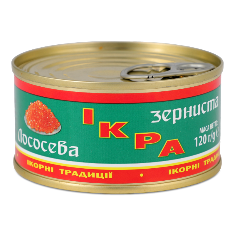Ікра лососева зерниста 120г ж/б з ключем Ікорні Традиції