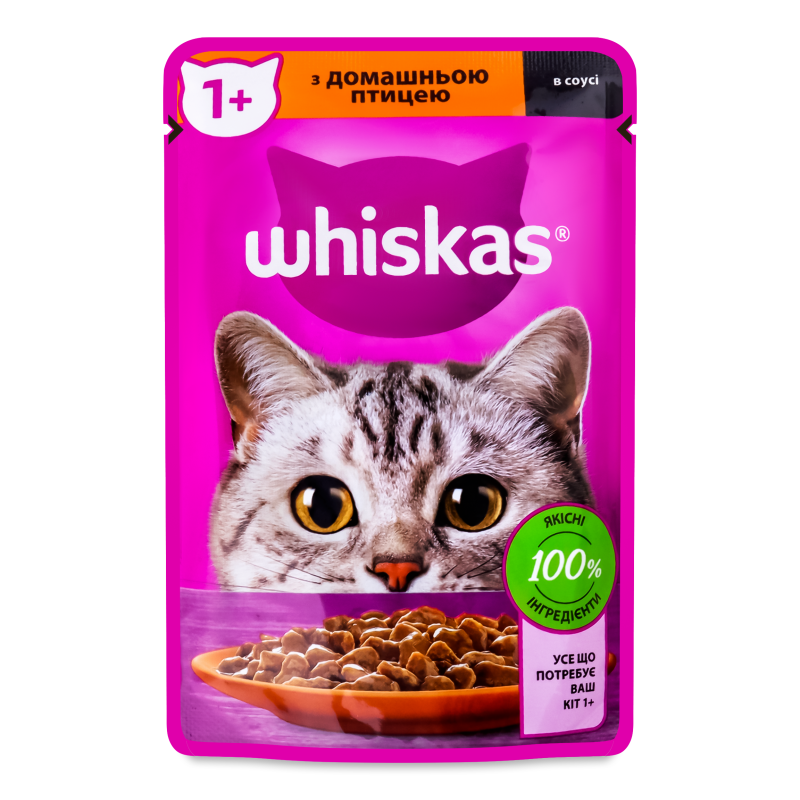 Корм д/дорослих котів з домашньою птицею в соусі 85г пауч Whiskas