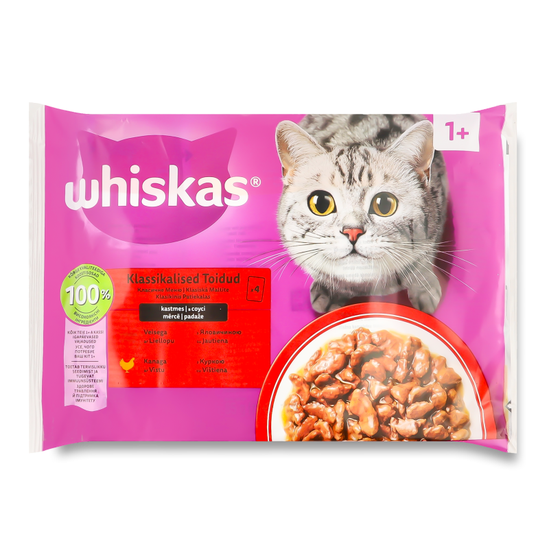 Корм д/котів Яловичина Курка в соусі 4*85г пауч Whiskas