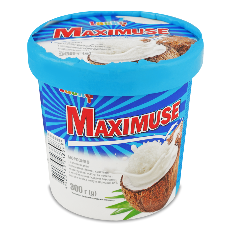Морозиво Maximuse з наповнювачем Кокос крихтами глазурі та печива 300г Laska