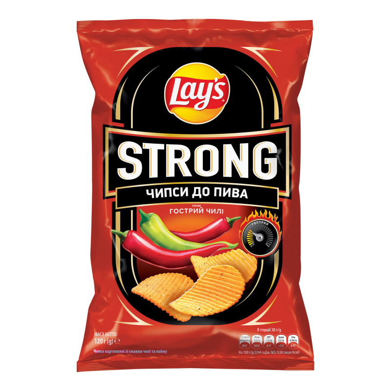 Чипсы картофельные со вкусом чили и лайма Strong Lay's м/у120г Lays ...