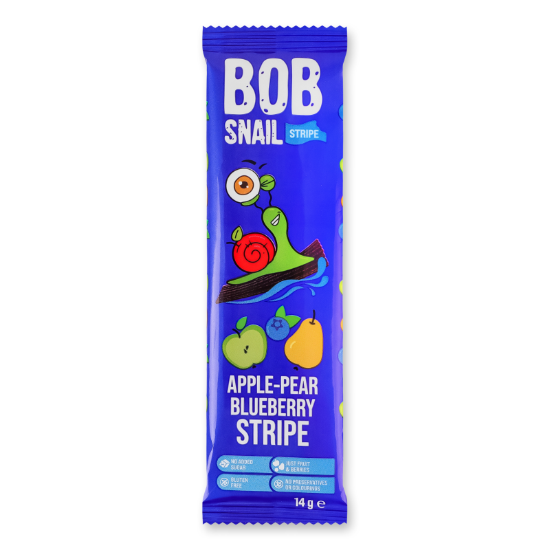 Цукерка фруктова Яблучно-грушево-чорничний страйп 14г Bob Snail