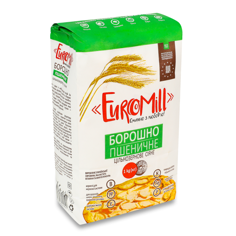 Борошно пшеничне цільнозернове сіяне 1кг ЄвроМілл